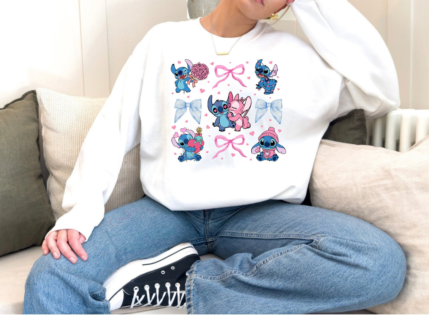 Coquette Stitch and Angel Valentine Crewneck